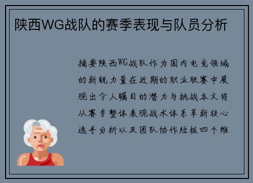 陕西WG战队的赛季表现与队员分析