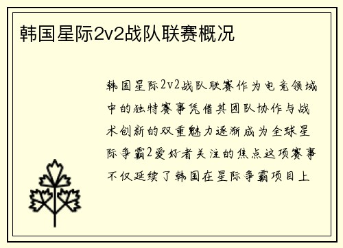韩国星际2v2战队联赛概况
